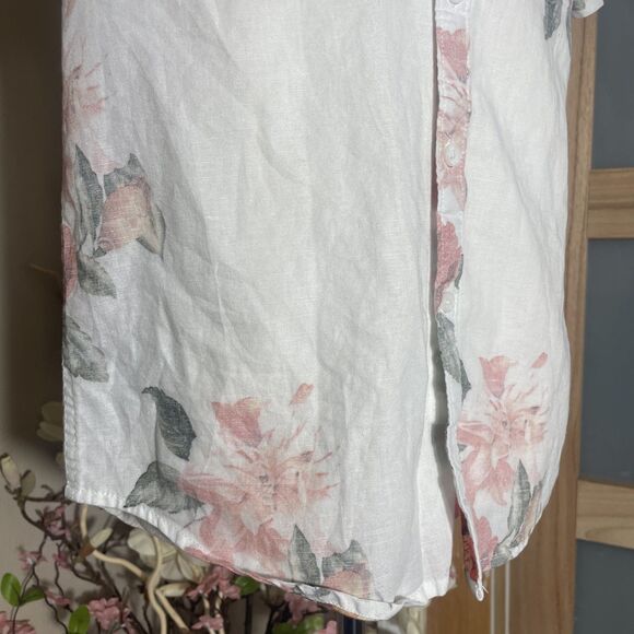 Denim & Flower Mens Small Floral Print Button Up Short Sleeve Shirt Linen Blend - Picture 4 of 11